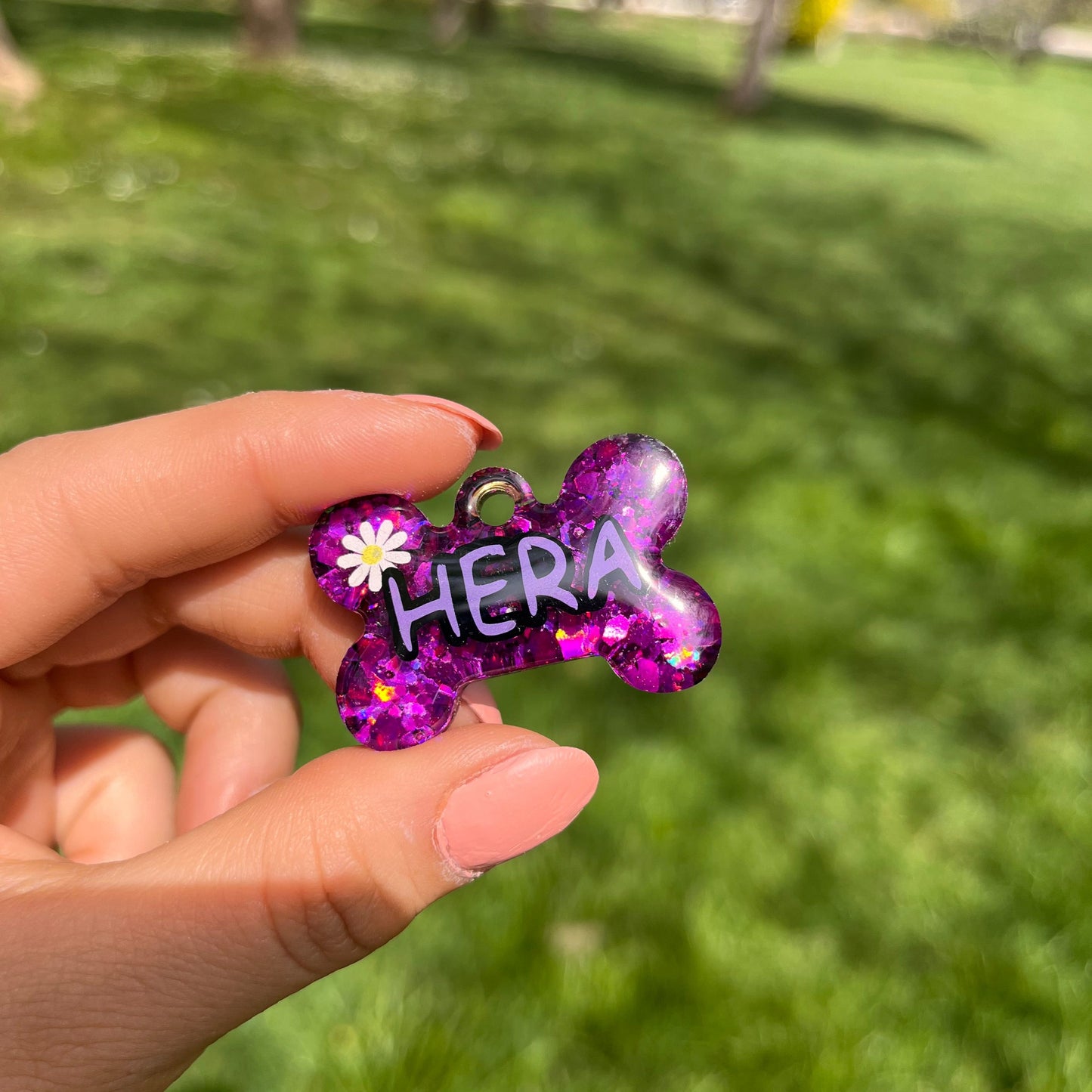 Koyu Mor Glitter Renk İsimli Kedi Künyesi