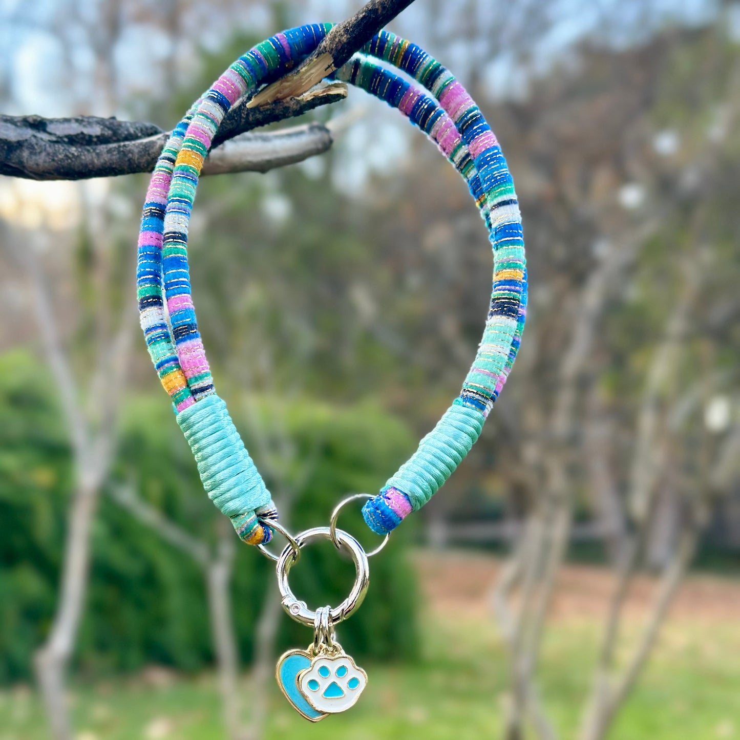 Kadife Su Yeşili Köpek Kolyesi