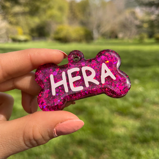 Fuşya Glitter Renk İsimli Köpek Künyesi