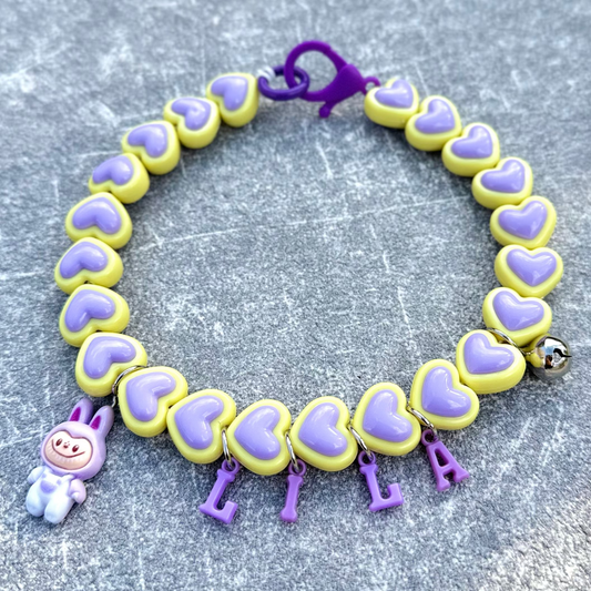 Mor Sarı Kalpli Köpek Kolyesi 2