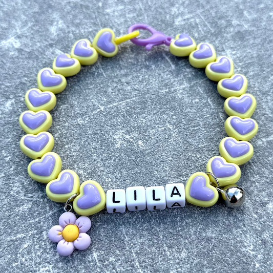 Mor Sarı Kalpli Köpek Kolyesi